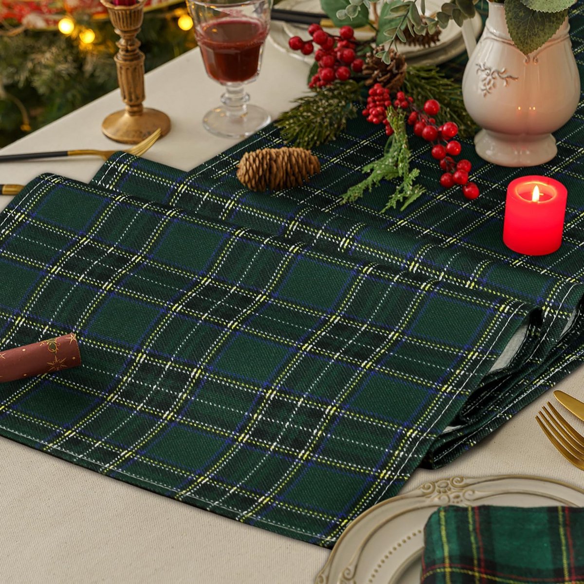 Groene Kersttafelloper 40 x 140 cm - Geometrisch Plaid Tafelkleed voor Feestdagen