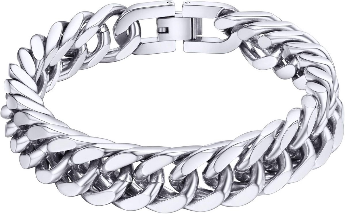 Heren Zware Dikke Armbanden Gepolijst Cubaanse Schakelketting van Roestvrij Staal - Beschikbaar in Goud, Zwart en Zilver
