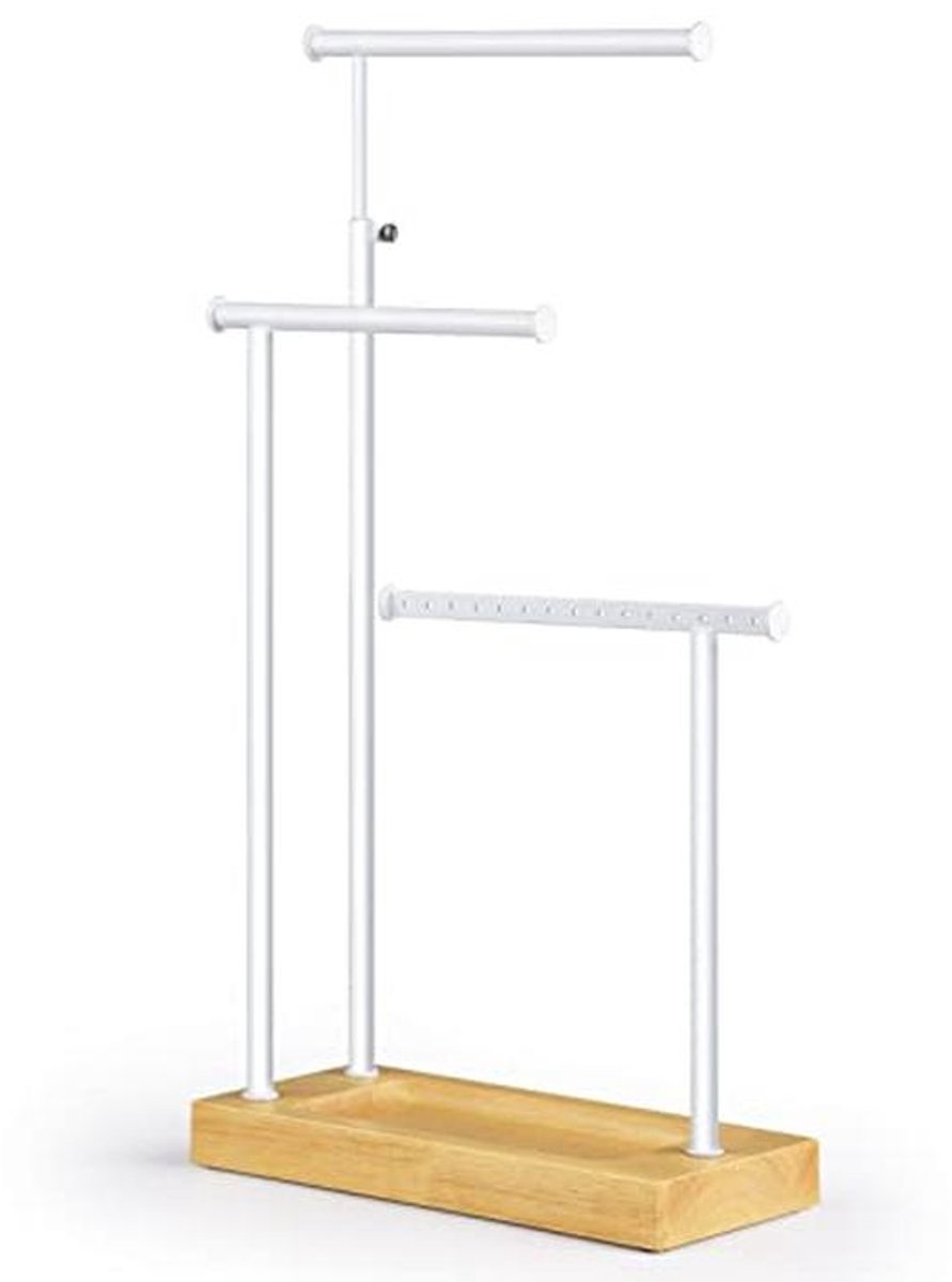 Draaibare sieradenstandaard van hout - 3 staven voor kettingen, ringen, oorbellen en armbanden (51 cm)