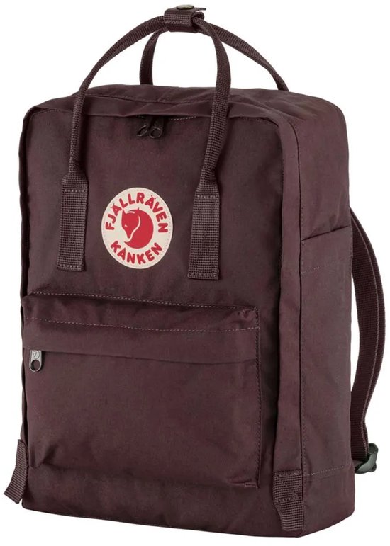 Paarse Fjällräven Kånken rugzak met het iconische logo op de voorkant.