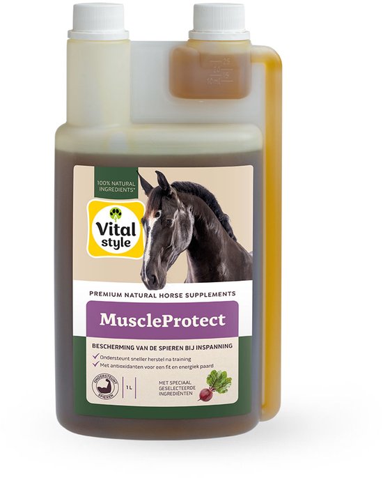 VITALstyle Muscleprotect - Paarden Supplement - Beschermt Spieren Bij (Zware) Inspanning - Met o.a. Glycerol & Calcium Citraat - 1 L VITALstyle Muscleprotect - Paarden Supplement - Beschermt Spieren Bij (Zware) Inspanning - Met o.a. Glycerol & Calcium Citraat - 1 L