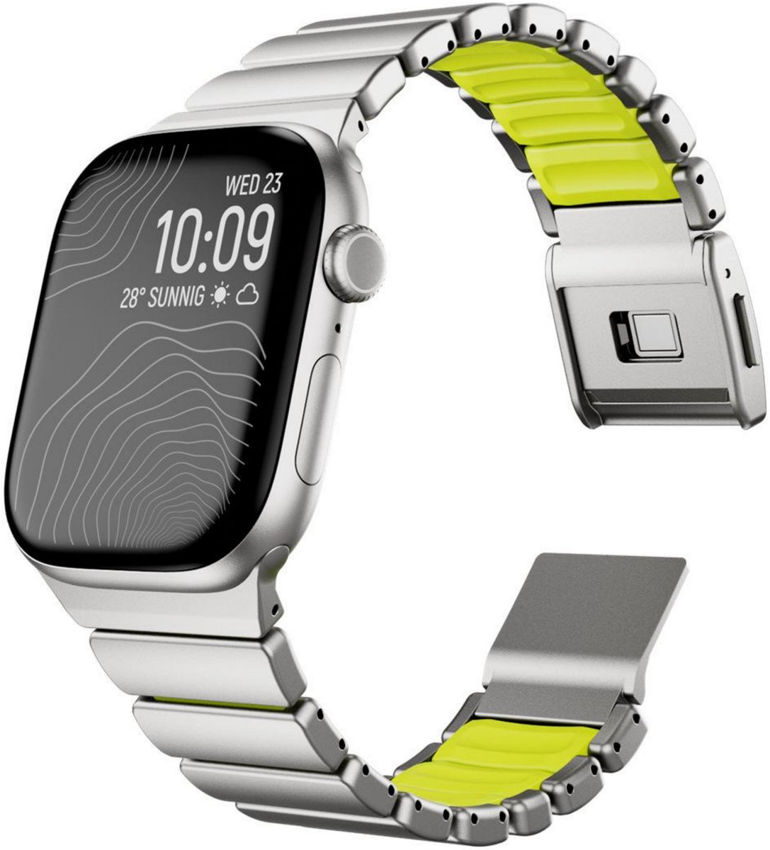 By Qubix - Premium Stainless Steel / Siliconen band - Titanium met groen - Geschikt voor Apple Watch 44mm / 45mm / 46mm / 49mm (Ultra 1,2 en 3)