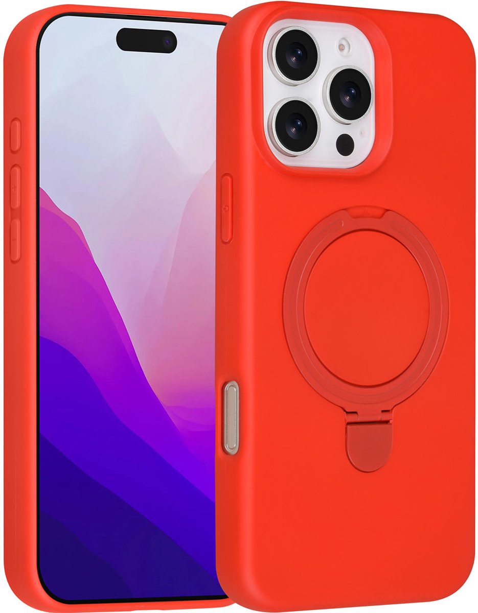 TUNIQ telefoonhoesje voor Apple iPhone 16 Pro Max - MagSafe met ringstand en koord - Rood