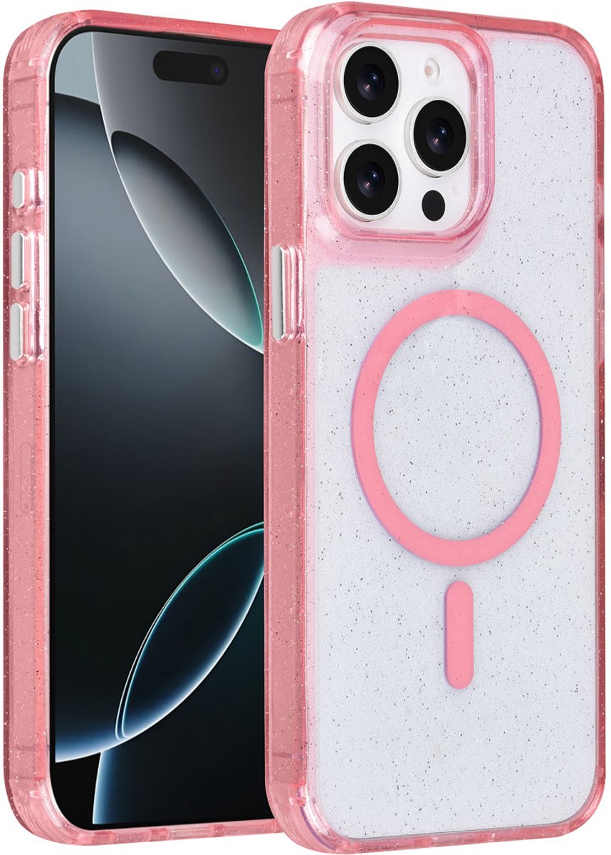 TUNIQ telefoonhoesje voor Apple iPhone 15 Pro Max - MagSafe met glitter en koord - Roze