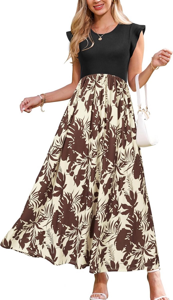 Zomerjurk Dames Lange Maxi Dress met Ruches en Zakken