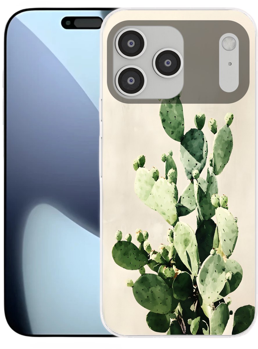Telefoonhoesje Geschikt voor iPhone 17 Pro max hoesje - Cactus - Groen - Minimalistisch - Siliconen Telefoonhoesje Telefoonhoesje