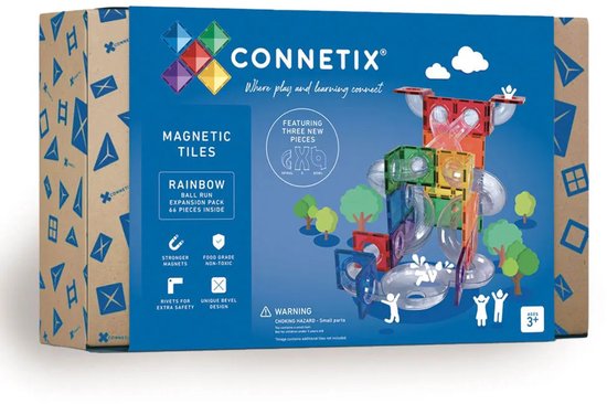 CONNETIX - Magnetisch Tegels - Regenboog Ball Run Pakket - 66 Stuks