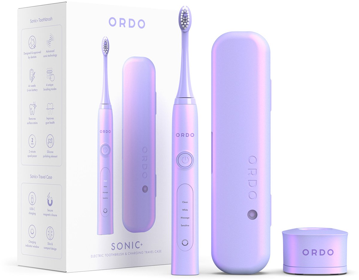 Ordo Sonic Plus Elektrische Tandenborstel - met Reisetui Oplaadbaar - Sonic Tandenborstel - Pearl Violet