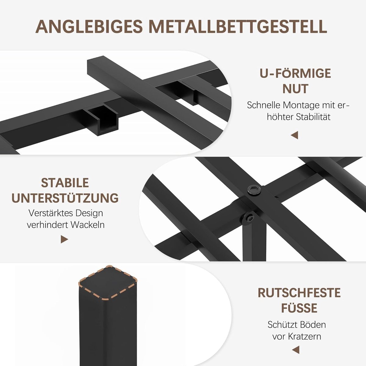 Metalen Tweepersoonsbed 140x200 – Stevig Bedframe met Dik Houten Hoofdeinde, Lattenbodem, Veel Opbergruimte Onder Bed, Jeugdbed en Logeerbed, Stil en Duurzaam, Bruin – Altameubel