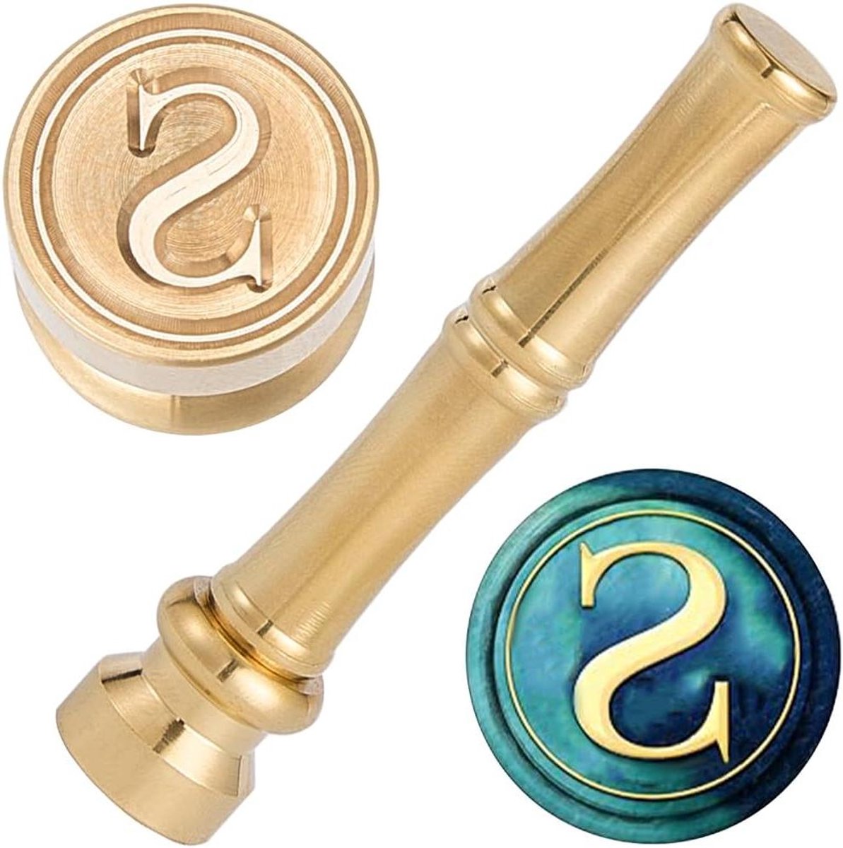 CSGoods - Alfabet Zegellak Stempels Letter S 15mm Mini Initialen Gouden Messing Bamboe Handvat Envelop Uitnodiging Bruiloft Gift
