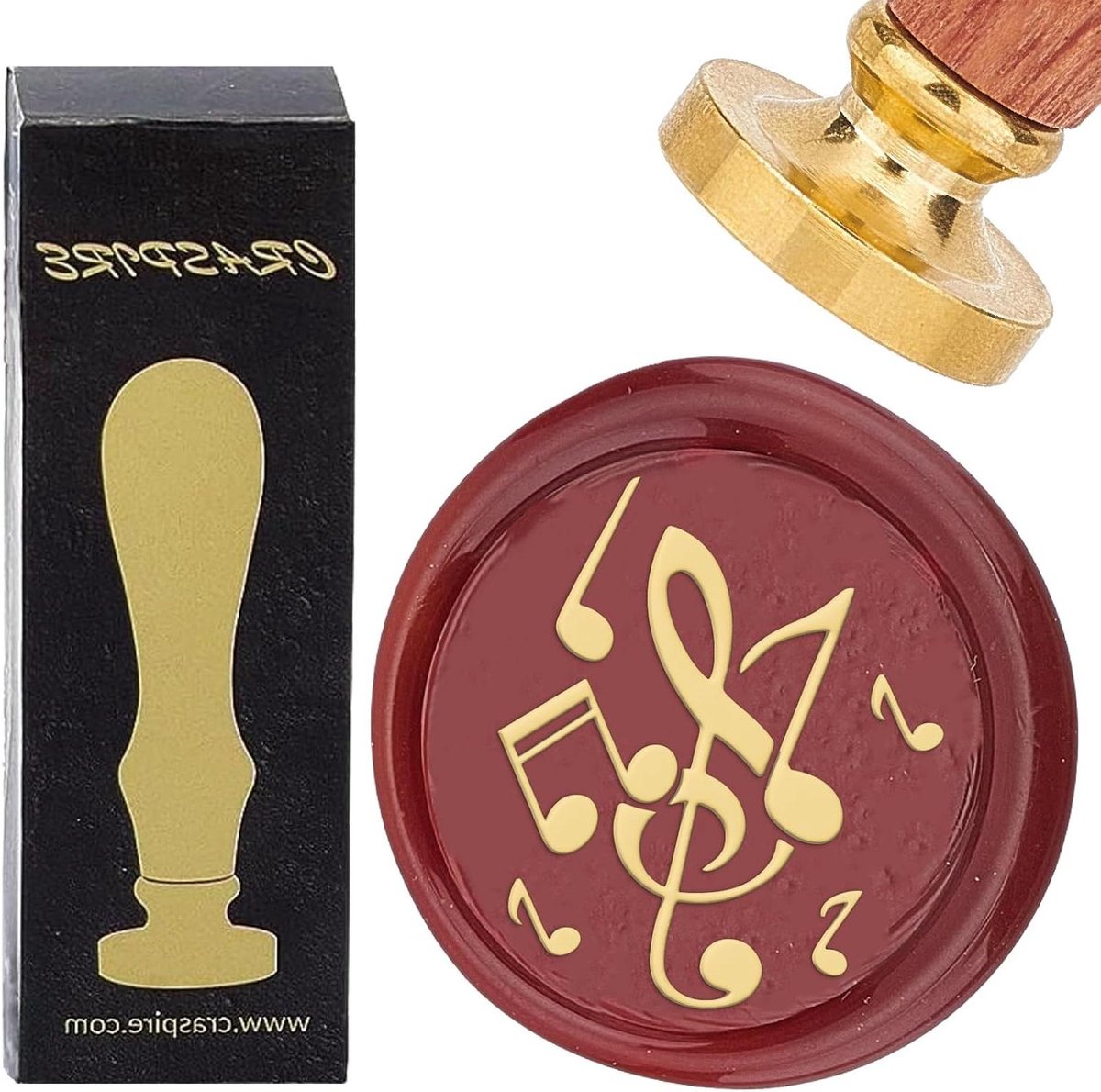 CSGoods - Wax stempel muzieknoten vintage 25mm - clef - verwijderbaar messing hoofd - houten handvat - afdichting wax stempel voor bruiloft feest kerst - enveloppen uitnodigingen - cadeauverpakking wrap