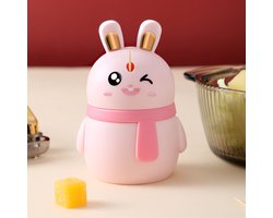 Schattige tandenstokerhouder in de vorm van een konijn, tandenstokerdispenser met drukknop, handig huishoudelijk hulpmiddel, 6 cm in diameter, 12 cm hoog - roze.