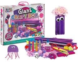 Joya Creative 500-delige Knutselset voor Kinderen – XXL Knutselkoffer met Chenilledraad, Pompons, Gekleurd Papier en Knutselmaterialen – Creatief Speelgoed vanaf 4 Jaar – Paars/Roze