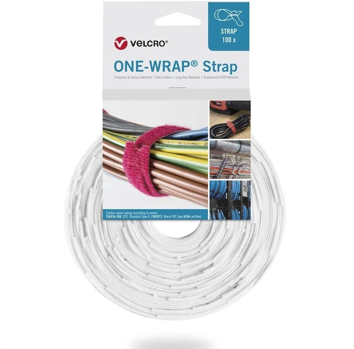 VELCRO® One Wrap® Strap - 20 mm x 330 mm - 100 stuks - Wit