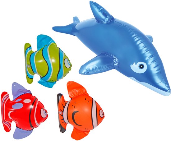 Lot de 3 poissons gonflables et 1 dauphin