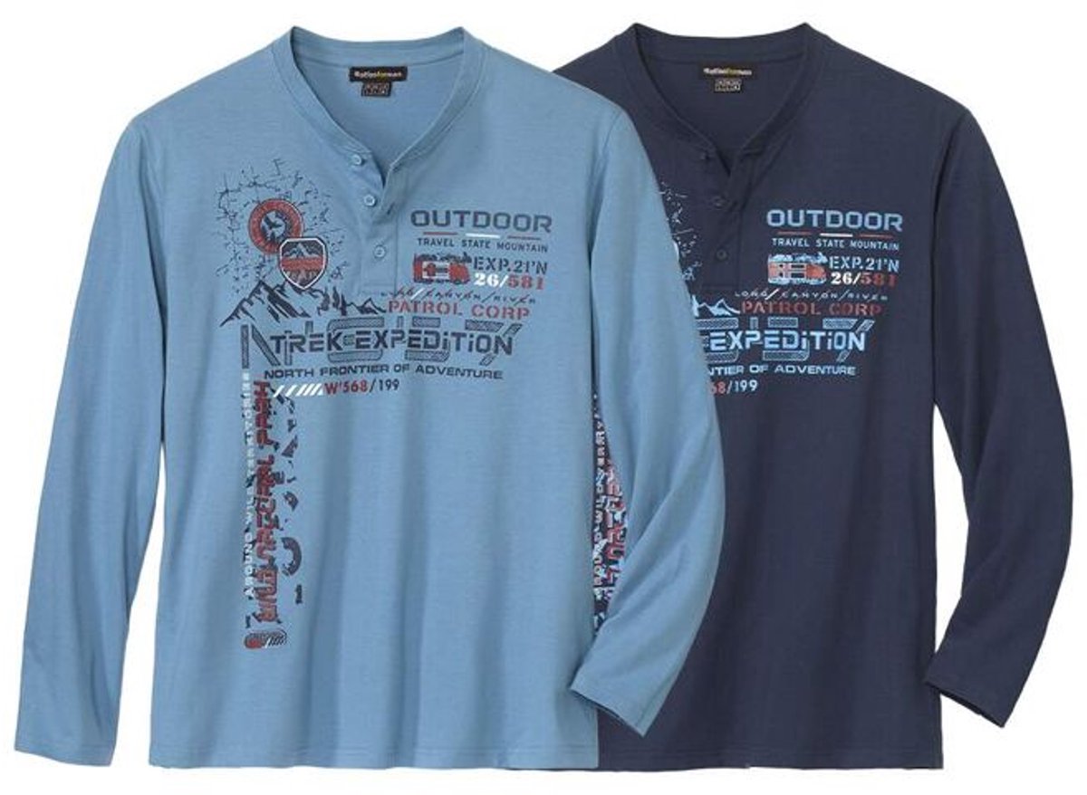 ATLAS FOR MEN - 2-pack Henley-shirts voor avonturiers - Heren - Verkrijgbaar in grote maten - L