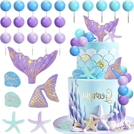 LaVenty Zeemeermin Taartdecoratie Set - Onderwater Taart Toppers Met Schelpen En Zeesterren