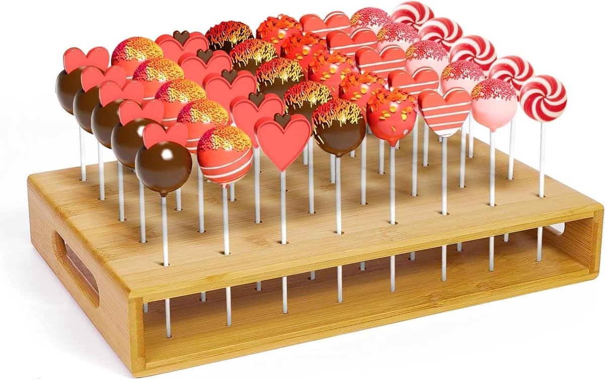 CSGoods - Cake Pop Stand met 100 cakepops stelen - Lolly standaard met 40 gaten - Houten cake pops houder voor decoratie en presentatie - Kinderverjaardag en bruiloftscadeaus