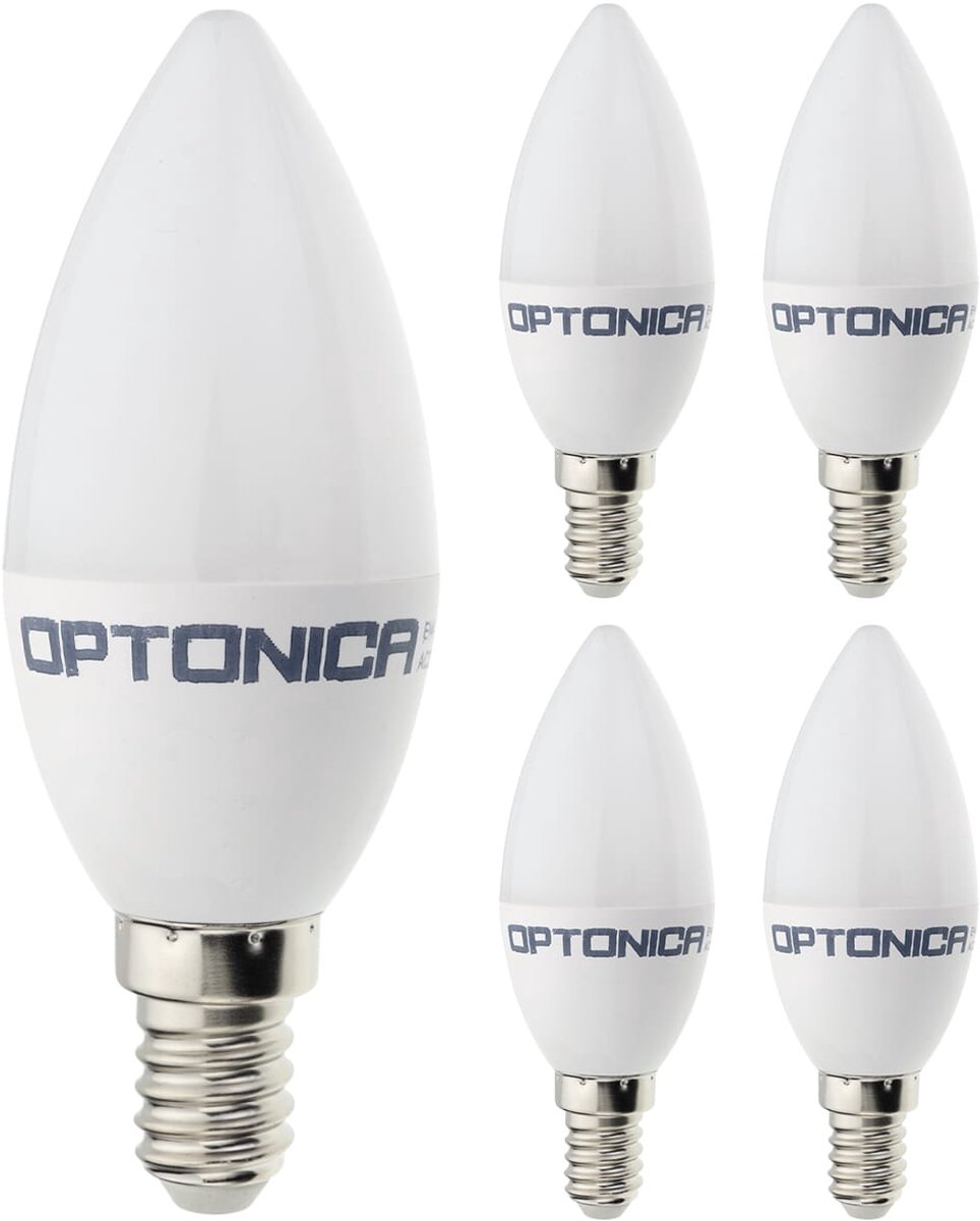 Optonica LED Kaarslamp C37 E14 - 3.7W (vervangt 25W) - 320lm - 4500K Neutraal Wit - 230V - Energiezuinig - 5 stuks