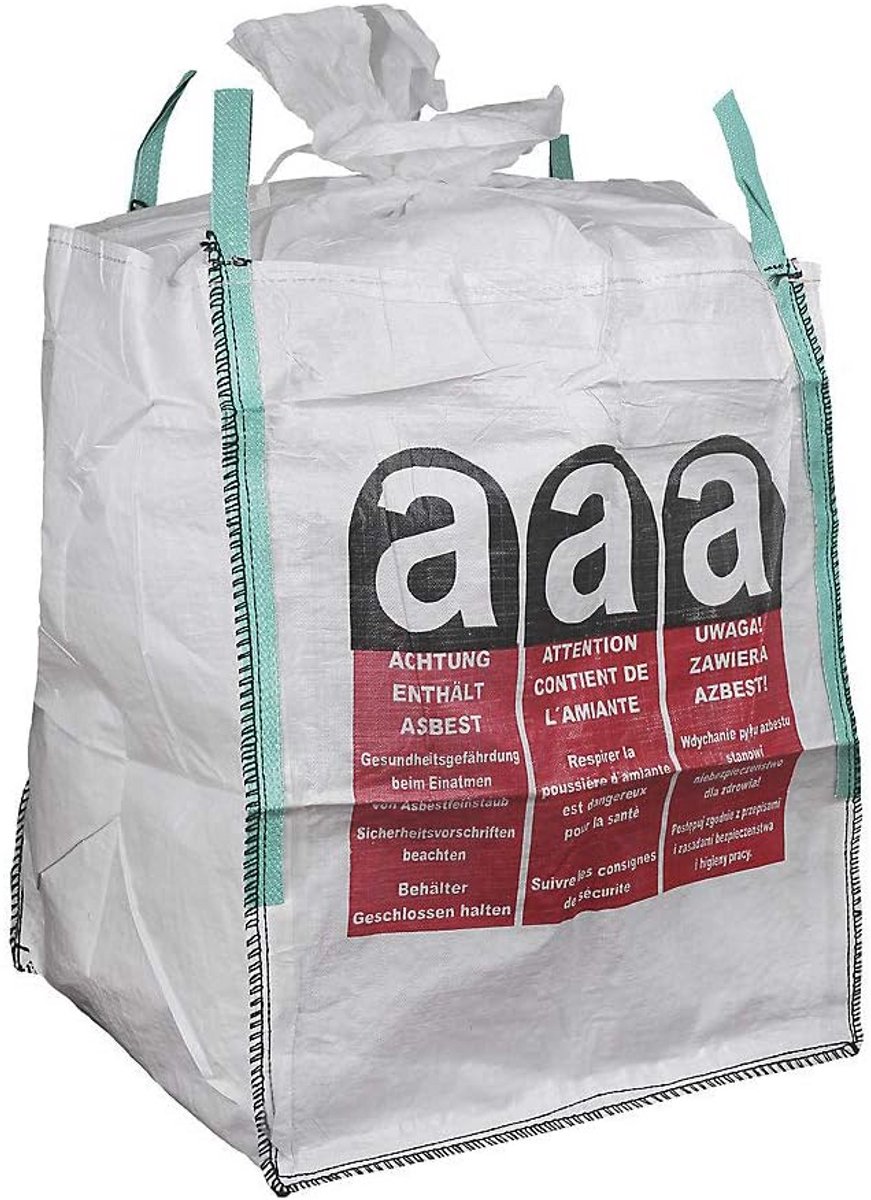 Grote Asbest Big Bag 1000 kg - UV-gestabiliseerd en Gecoat - Inclusief Waarschuwingsdruk