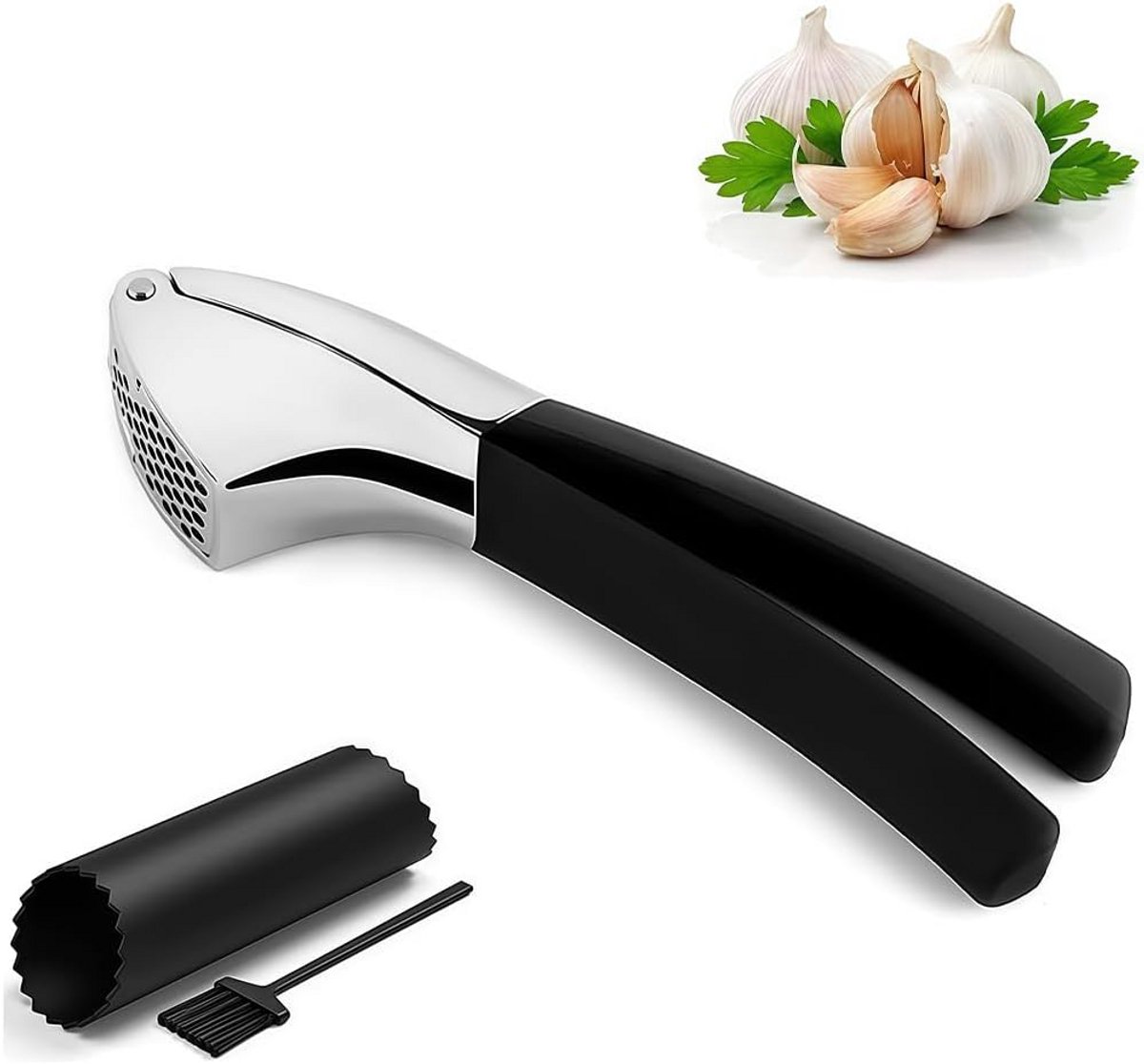 Sterke Knoflookpers van RVS met Ergonmisch Handvat en Gratis Reinigingsborstel