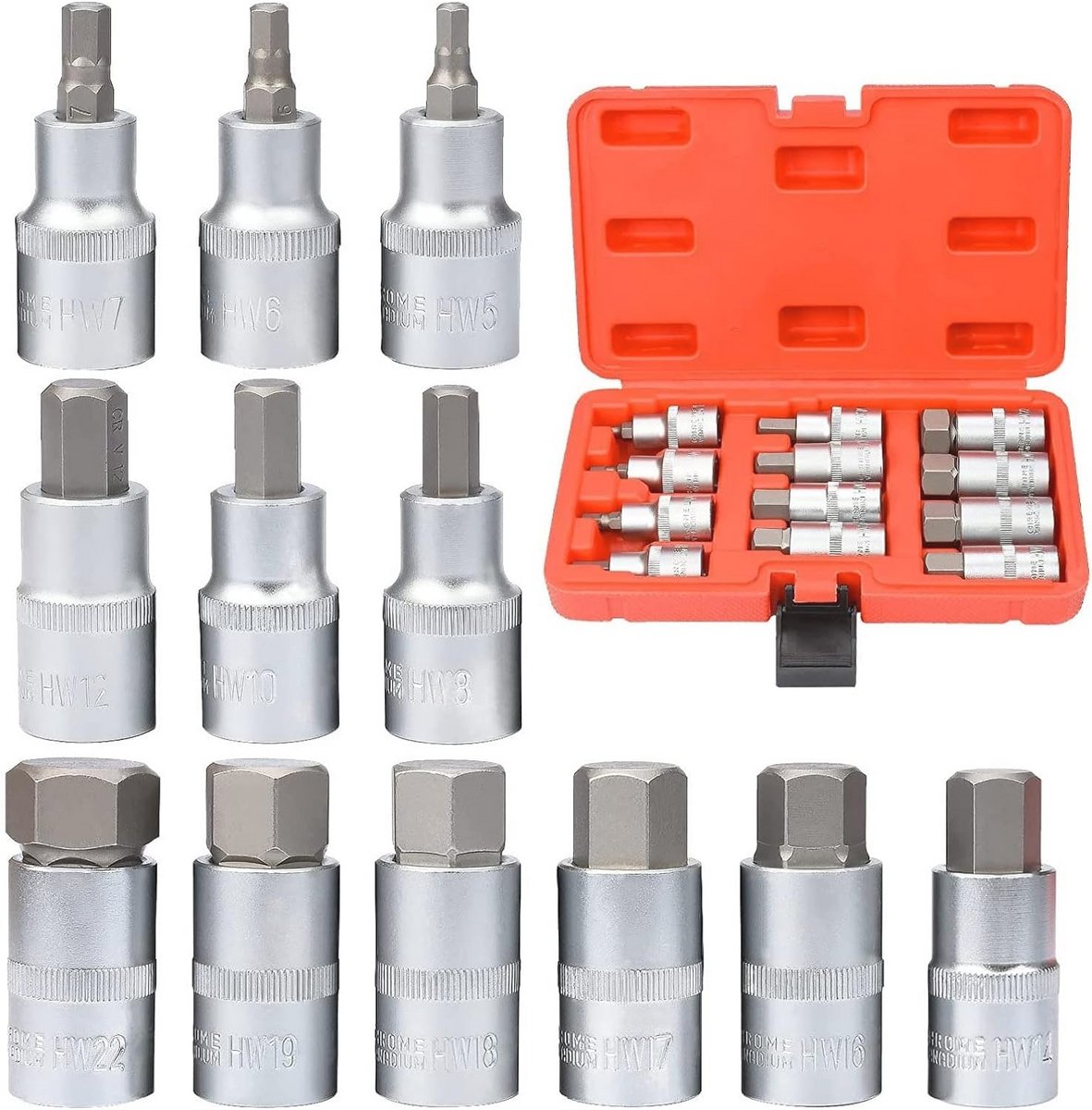 Inbussleutel Socket Set - 12-delig, 1/2" S2 Gelegeerd Staal, Metrisch 5-22 mm Hex Bit Set