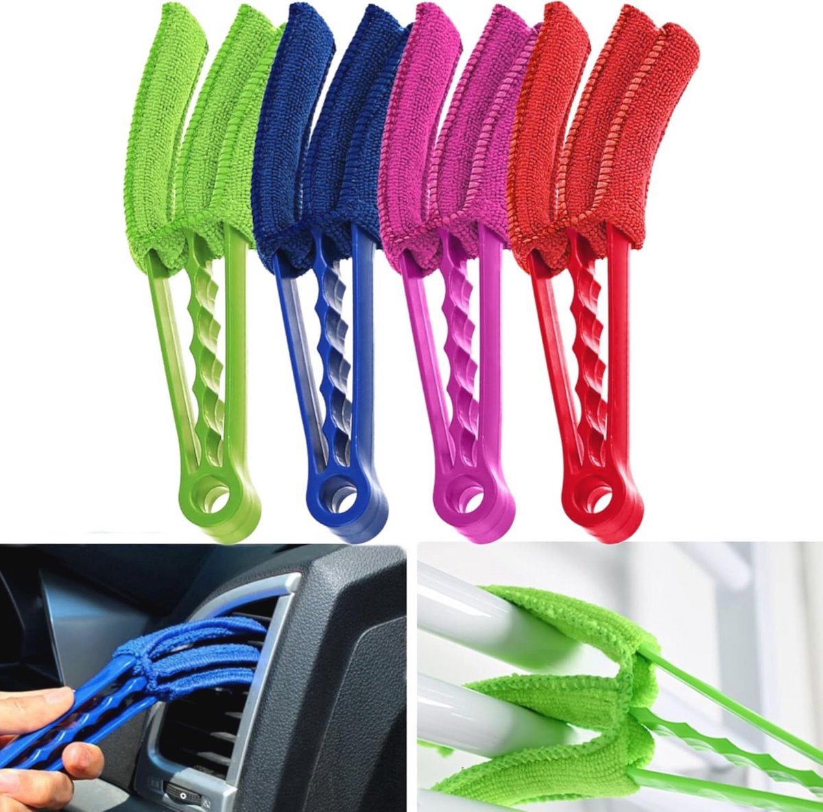 Set van 4 handwasbare microvezel stofborstels voor jaloezieën en airco's