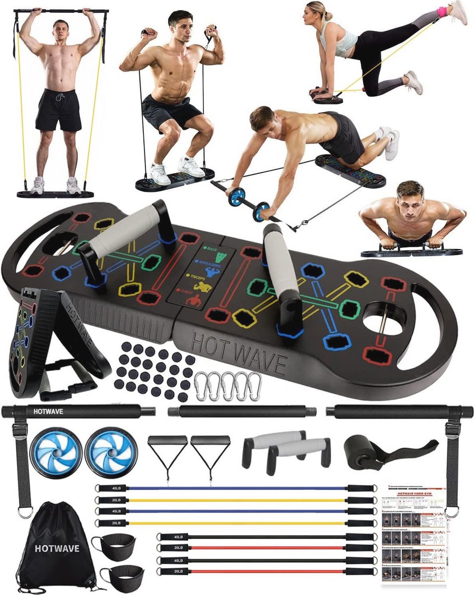 Push Up Board met Weerstandsbanden - Krachttraining en Full Body Workout Apparatuur voor Thuis