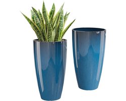 Hoge plantenbakken voor binnen en buiten - 2 stuks stevige bloempotten in blauw