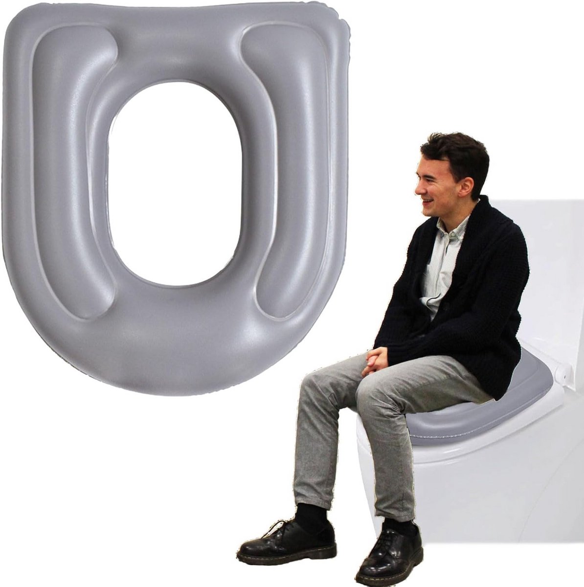 Opblaasbare toiletbrilhoes - Wasbaar en dikker zitkussen voor extra comfort - Geschikt voor ouderen en gehandicapten - 47 x 40 x 11 cm