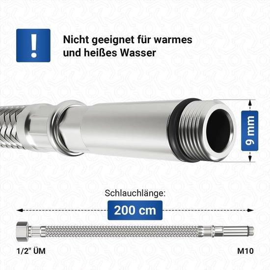 Pantserslang 1 1/4 inch ÜM x 1 1/4 inch ÜM, DN32, roestvrij staal, lengte 50 cm, Made in Germany