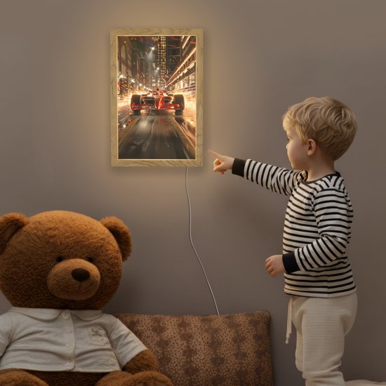 Nachtlampje 20x30 cm - Kinder lampje - Racen - Auto - Race - Goud - Jongens - Tafellamp kinderkamer - Slaapkamer lamp - Bedlamp kinderen - Kinderlampje stopcontact - Wandlamp babykamer - Nachtlampjes van Decoshop — afbeelding 5