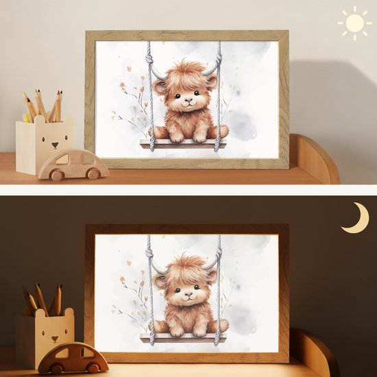 Nachtlampje 30x20 cm - Kinder lamp - Schotse hooglander - Dier - Kinderen - Tafellamp kinderkamer - Slaapkamer lamp - Bedlamp kinderen - Kinderlampje stopcontact - Wandlamp babykamer - Nachtlampjes van Merkloos — afbeelding 4