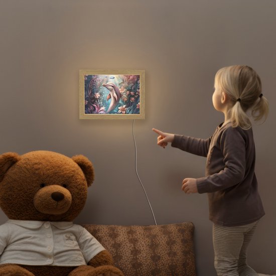 Nachtlampje 20x15 cm - Kinder lampje - Dolfijn - Vissen - Onderwaterwereld - Bloemen - Tafellamp kinderkamer - Slaapkamer lamp - Bedlamp kinderen - Kinderlampje stopcontact - Wandlamp babykamer - Nachtlampjes van OnlyWow — afbeelding 5