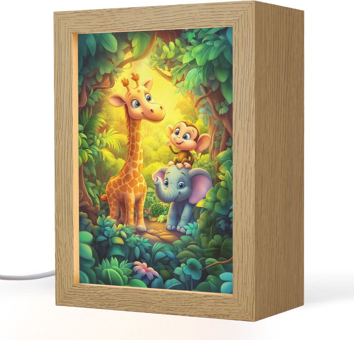 Nachtlampje 15x20 cm - Kinder lampje - Dieren - Jungle - Giraf - Olifant - Aapje - Tafellamp kinderkamer - Slaapkamer lamp - Bedlamp kinderen - Kinderlampje stopcontact - Wandlamp babykamer - Nachtlampjes