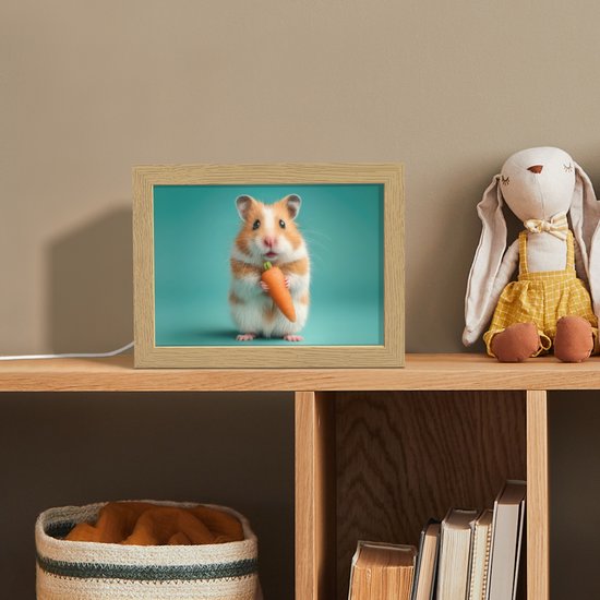 Nachtlampje 20x15 cm - Kinder lampje - Hamster - Wortel - Blauw - Tafellamp kinderkamer - Slaapkamer lamp - Bedlamp kinderen - Kinderlampje stopcontact - Wandlamp babykamer - Nachtlampjes van Merkloos — afbeelding 3