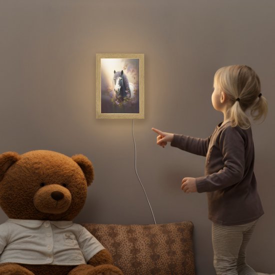 Nachtlampje 15x20 cm - Kinder lamp - Paard - Natuur - Dieren - Bloemen - Paars - Tafellamp kinderkamer - Slaapkamer lamp - Bedlamp kinderen - Kinderlampje stopcontact - Wandlamp babykamer - Nachtlampjes van Merkloos — afbeelding 5