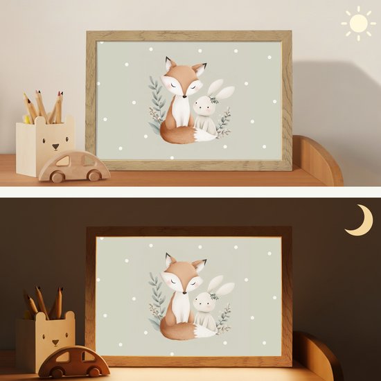 Nachtlampje 30x20 cm - Kinder lampje - Minimalistisch - Dieren - Bladeren - Stippen - Tafellamp kinderkamer - Slaapkamer lamp - Bedlamp kinderen - Kinderlampje stopcontact - Wandlamp babykamer - Nachtlampjes van Merkloos — afbeelding 4