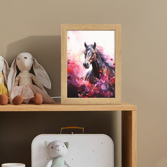 Nachtlampje 15x20 cm - Kinder lampje - Paard - Dieren - Meisje - Roze - Tafellamp kinderkamer - Slaapkamer lamp - Bedlamp kinderen - Kinderlampje stopcontact - Wandlamp babykamer - Nachtlampjes van Merkloos — afbeelding 3