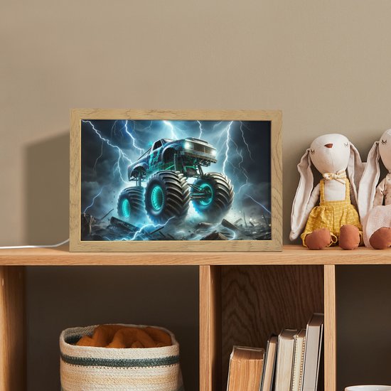 Nachtlampje 30x20 cm - Kinder lampje - Monstertruck - Bliksem - Blauw - Jongens - Auto - Tafellamp kinderkamer - Slaapkamer lamp - Bedlamp kinderen - Kinderlampje stopcontact - Wandlamp babykamer - Nachtlampjes van Merkloos — afbeelding 3