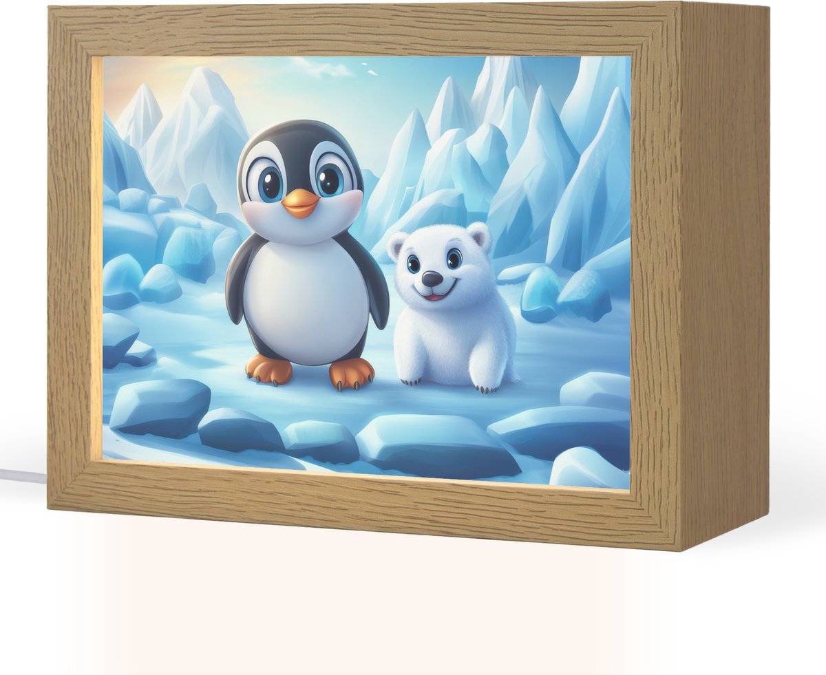 Nachtlampje 20x15 cm - Kinder lampje - Pinguïn - IJsbeer - IJs - Sneeuw - Tafellamp kinderkamer - Slaapkamer lamp - Bedlamp kinderen - Kinderlampje stopcontact - Wandlamp babykamer - Nachtlampjes