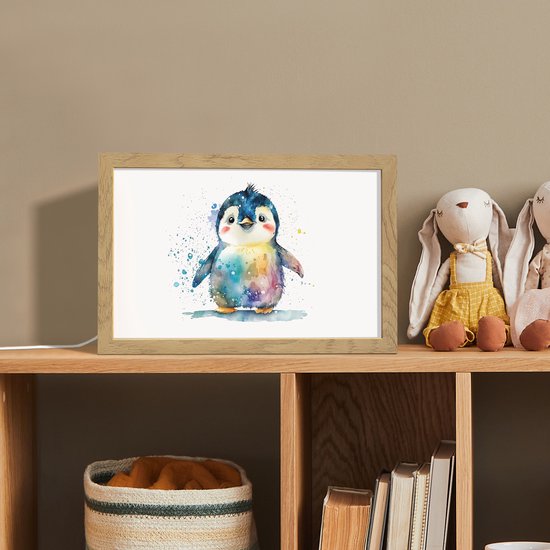 Nachtlampje 30x20 cm - Kinder lamp - Pinguïn - Regenboog - Waterverf - Dieren - Kinderen - Tafellamp kinderkamer - Slaapkamer lamp - Bedlamp kinderen - Kinderlampje stopcontact - Wandlamp babykamer - Nachtlampjes van ATMOSPHERA CREATION. — afbeelding 3
