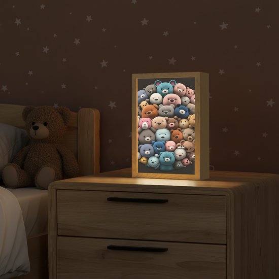 Nachtlampje 20x30 cm - Kinder lampje - Teddybeer - Knuffel - Dieren - Meisjes - Jongens - Tafellamp kinderkamer - Slaapkamer lamp - Bedlamp kinderen - Kinderlampje stopcontact - Wandlamp babykamer - Nachtlampjes van OnlyWow — afbeelding 2