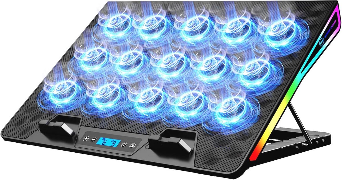 Koelpad voor Laptops met RGB Verlichting en Stille Ventilatoren - 15,6-18 inch