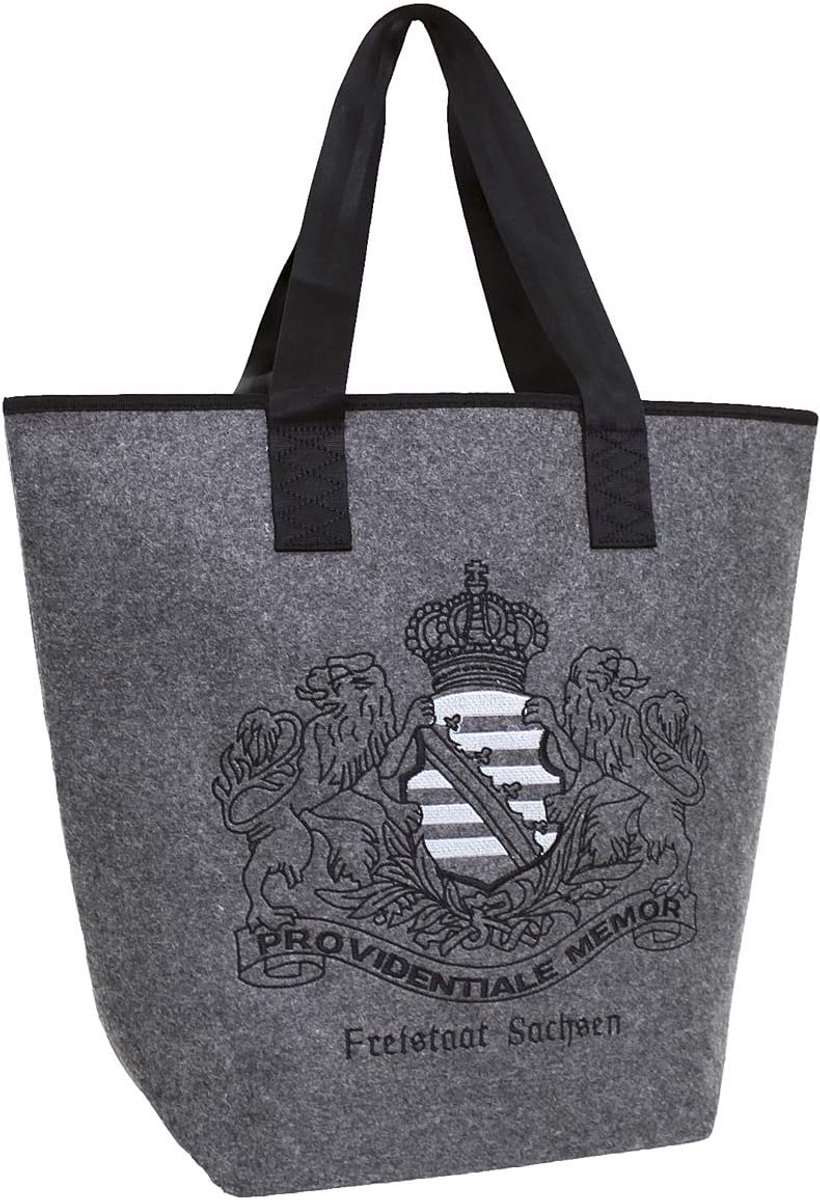 Grote Vilten Shopper Tas met Borduurmotief - Stevige Handtas en Schoudertas