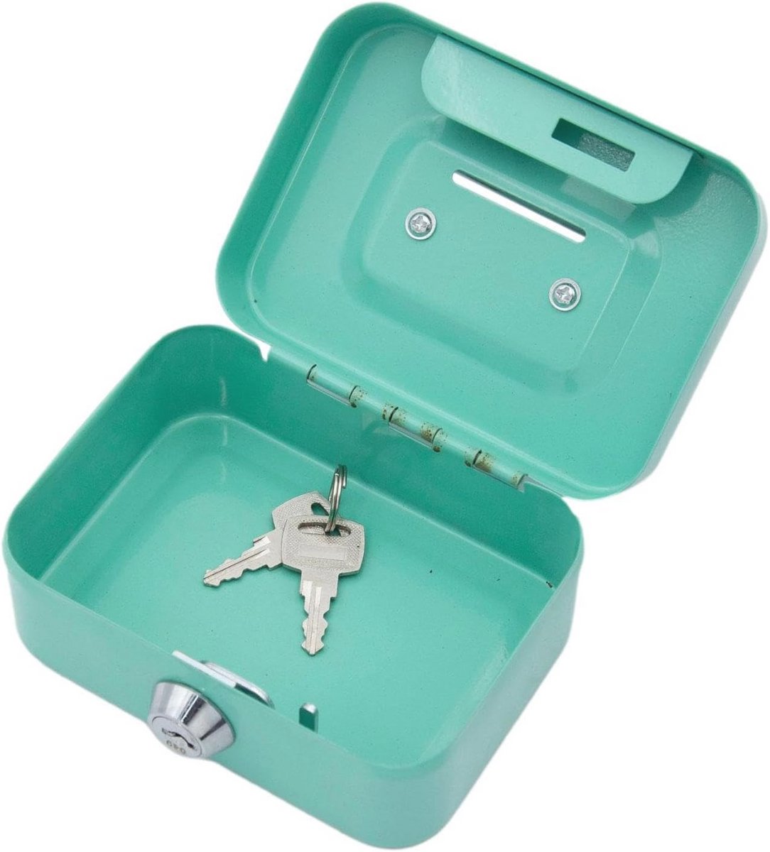 Afsluitbare geldcassette met sleutel en inzet voor munten - Klein en Compact (11,5 x 8,5 x 5,8 cm)