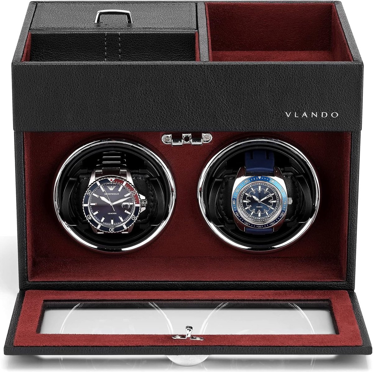 Automatische Watch Winder voor 2 Horloges met Opbergvak en Stille Motoren