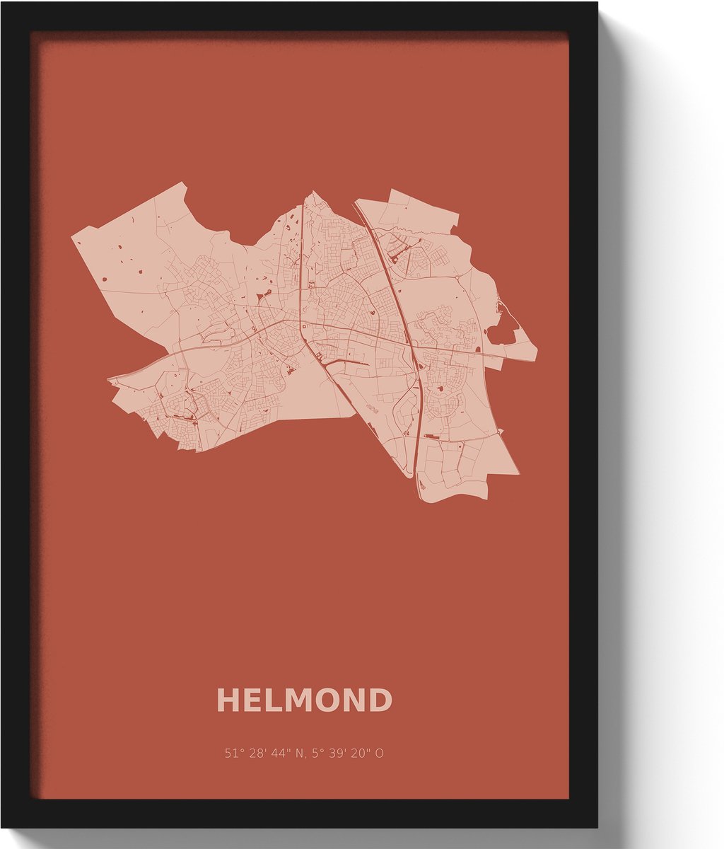 Poster Helmond A2 - 42 x 59,4 cm - Rood Inclusief lijst (Zwart MDF)