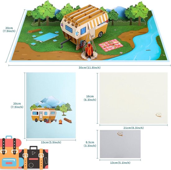 GREETING ART Pop Up Card Camping with Motorhome 3D Birthday Card or Money Gift for Motorhome, Funny Camping Gift for Women and Men, Gift Card for Camping or Travel