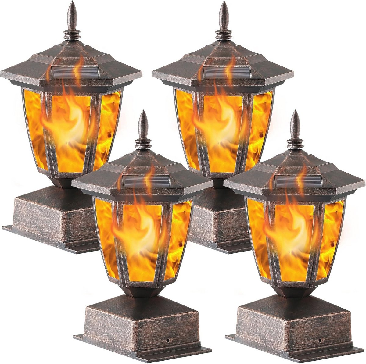 Zonne-energie Buitenlampen - 4 Stuks Flikkerende Vlam LED Lantaarns voor Tuin en Terras